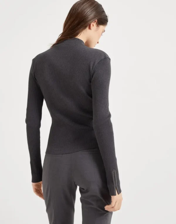 Brunello Cucinelli Top aus geripptem Baumwolljersey mit Precious Cuff Detail | Damen T-shirts & Tops