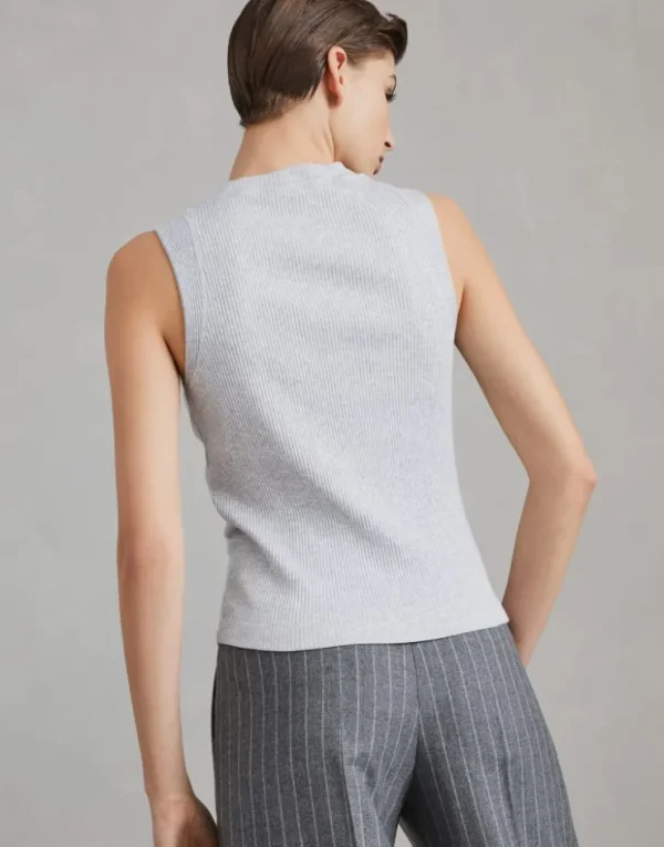 Brunello Cucinelli Top aus Rippen-Baumwolljersey mit Monili | Damen T-shirts & Tops