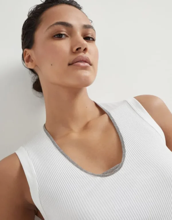 Brunello Cucinelli Top aus Rippenjersey aus Comfort-Baumwolle mit Shiny Neckline | Damen T-shirts & Tops