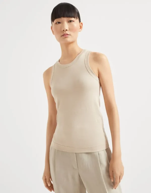 Brunello Cucinelli Top aus Rippenjersey in Baumwollstretch mit Monili | Damen T-shirts & Tops