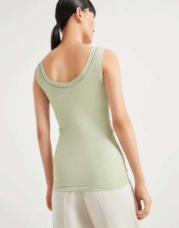 Brunello Cucinelli Top aus Rippenjersey in Comfort-Baumwolle mit Monili | Damen T-shirts & Tops