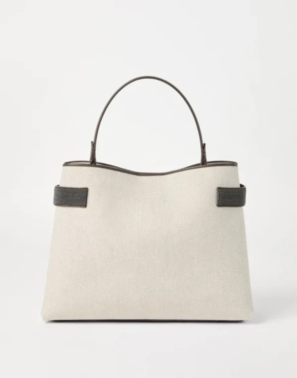 Brunello Cucinelli Top-Handle Essence-Tasche aus Drill in Baumwolle und Leinen mit Precious Bands | Damen Umhängetaschen & Rucksäcke