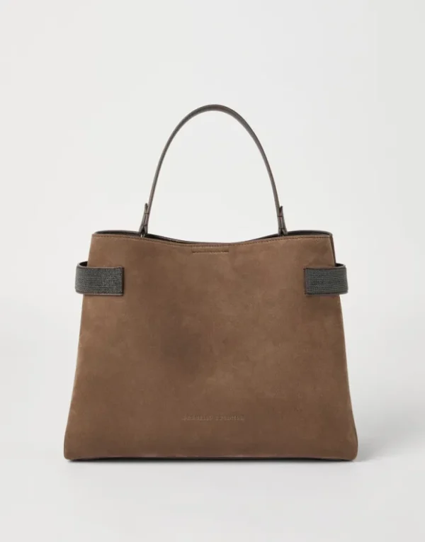 Brunello Cucinelli Top-Handle Essence-Tasche aus Veloursleder mit Precious Bands | Damen Handtaschen & Shopper