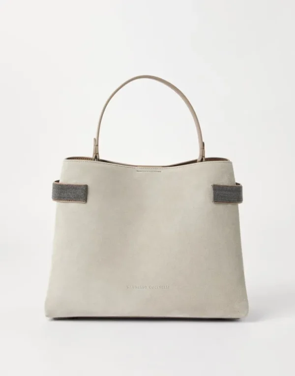 Brunello Cucinelli Top-Handle Essence-Tasche aus Veloursleder mit Precious Bands | Damen Handtaschen & Shopper