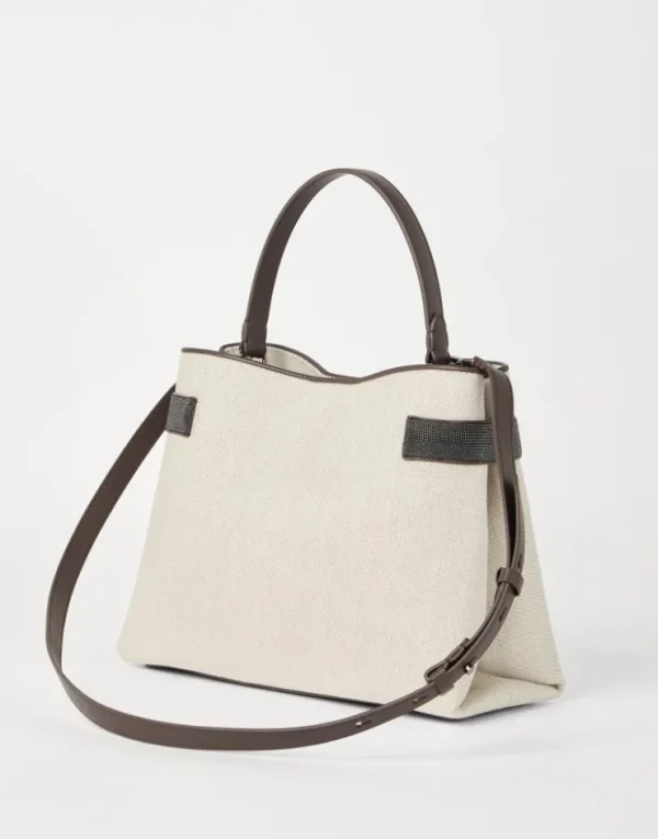 Brunello Cucinelli Top-Handle Essence-Tasche aus Drill in Baumwolle und Leinen mit Precious Bands | Damen Umhängetaschen & Rucksäcke