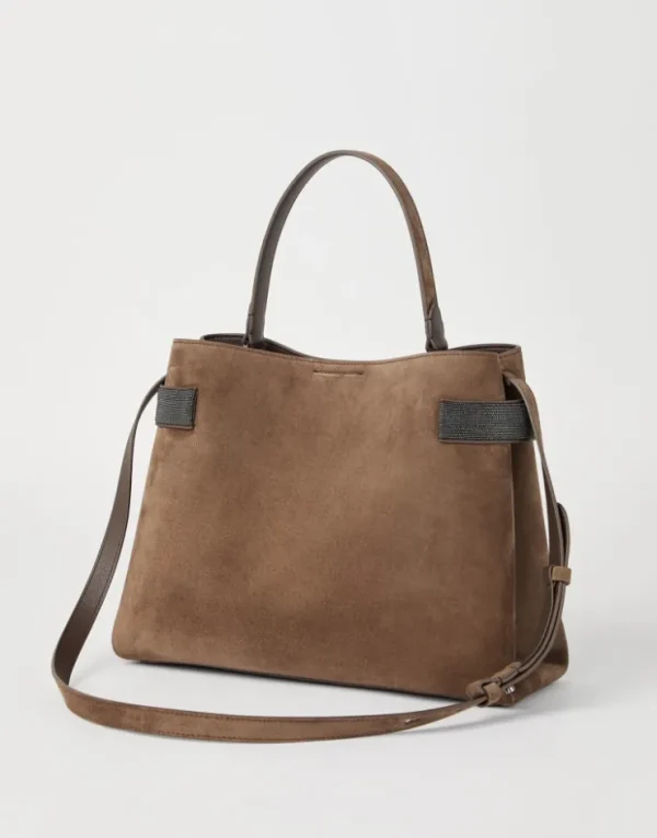 Brunello Cucinelli Top-Handle Essence-Tasche aus Veloursleder mit Precious Bands | Damen Handtaschen & Shopper