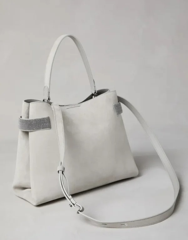 Brunello Cucinelli Top-Handle Essence-Tasche aus Veloursleder mit Precious Bands | Damen Umhängetaschen & Rucksäcke