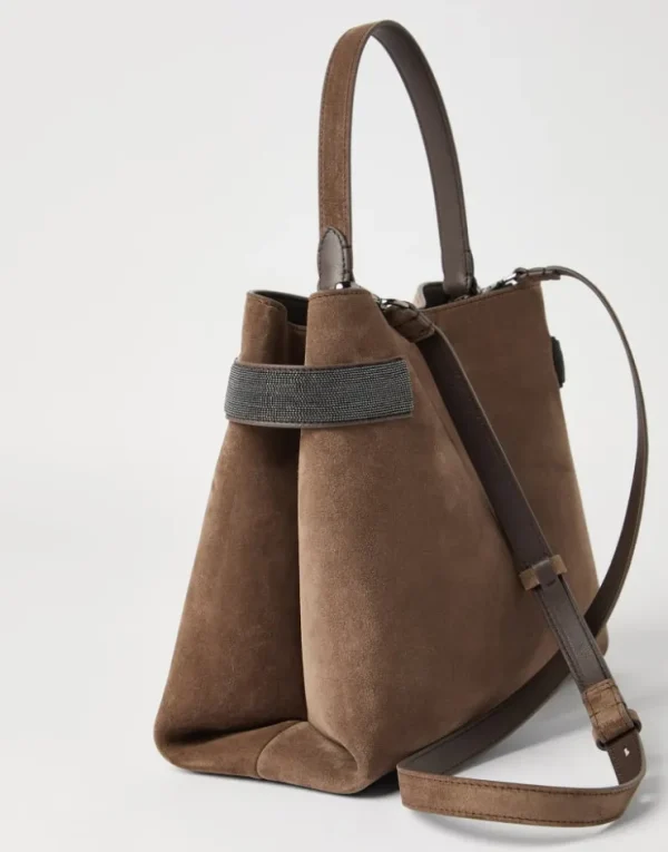 Brunello Cucinelli Top-Handle Essence-Tasche aus Veloursleder mit Precious Bands | Damen Handtaschen & Shopper