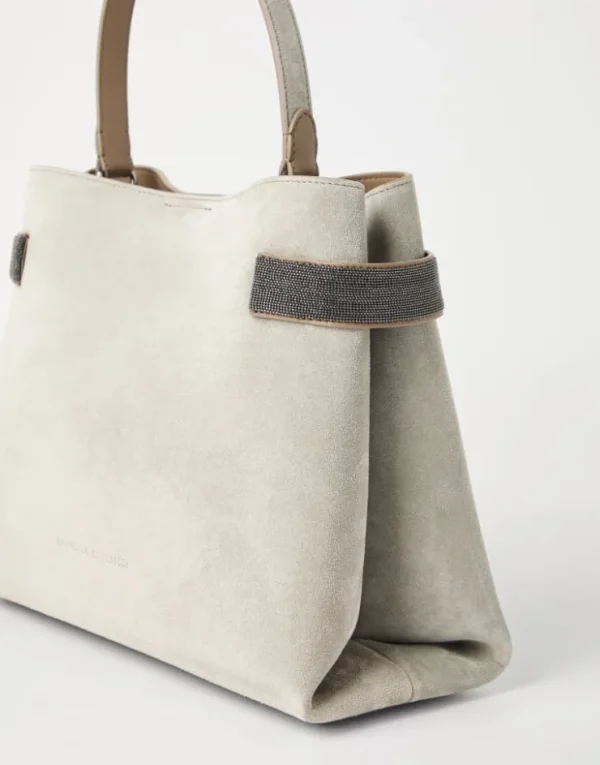 Brunello Cucinelli Top-Handle Essence-Tasche aus Veloursleder mit Precious Bands | Damen Handtaschen & Shopper