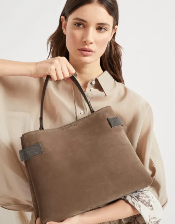 Brunello Cucinelli Top-Handle Essence-Tasche aus Veloursleder mit Precious Bands | Damen Handtaschen & Shopper