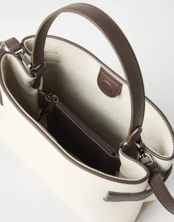 Brunello Cucinelli Top-Handle Essence-Tasche aus Drill in Baumwolle und Leinen mit Precious Bands | Damen Umhängetaschen & Rucksäcke