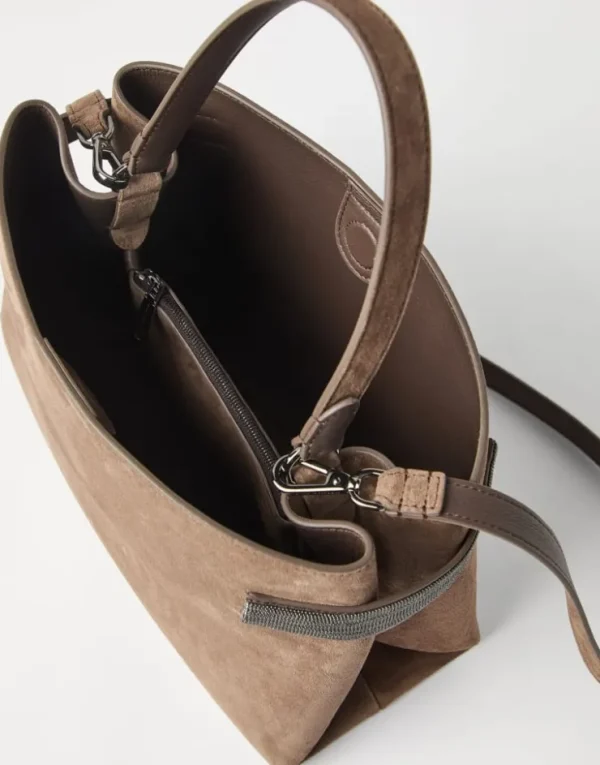 Brunello Cucinelli Top-Handle Essence-Tasche aus Veloursleder mit Precious Bands | Damen Handtaschen & Shopper