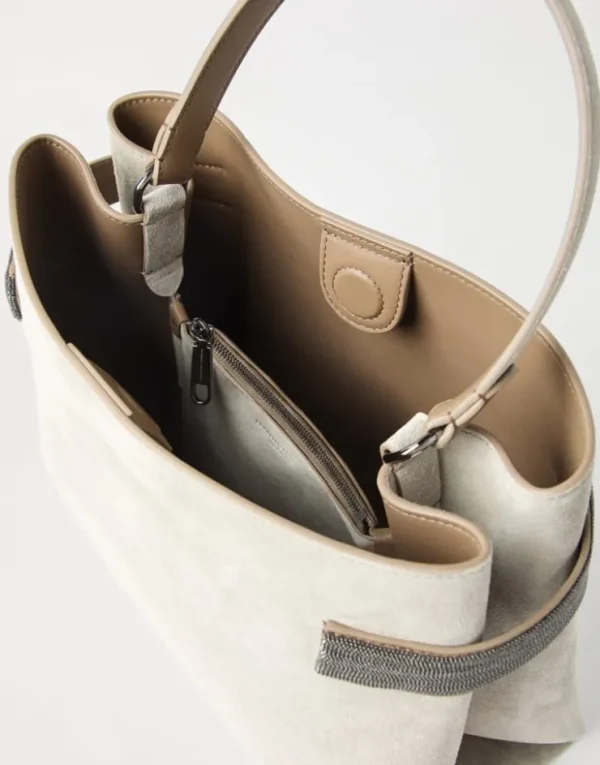 Brunello Cucinelli Top-Handle Essence-Tasche aus Veloursleder mit Precious Bands | Damen Handtaschen & Shopper