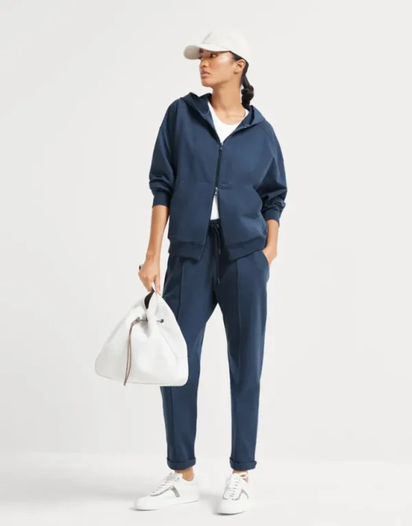 Brunello Cucinelli Track-Hose aus leichtem Baumwollsweat mit Stretch und Monili | Damen Travelwear