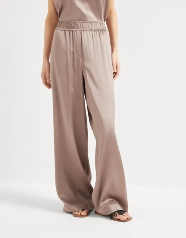 Brunello Cucinelli Track-Hose aus Seidensatin mit Stretch | Damen Hosen | Event-dressing