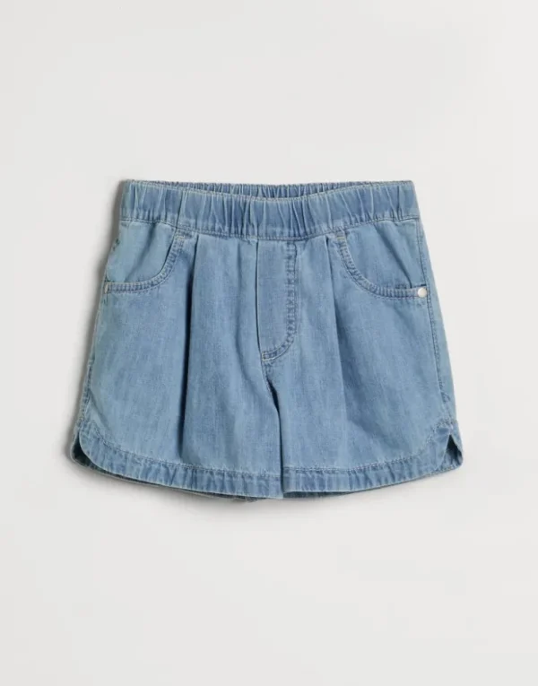 Brunello Cucinelli Track-Shorts aus leichtem Denim mit Monili | Kinder Hosen & Röcke