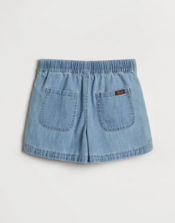 Brunello Cucinelli Track-Shorts aus leichtem Denim mit Monili | Kinder Hosen & Röcke