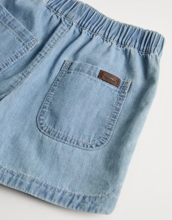 Brunello Cucinelli Track-Shorts aus leichtem Denim mit Monili | Kinder Hosen & Röcke