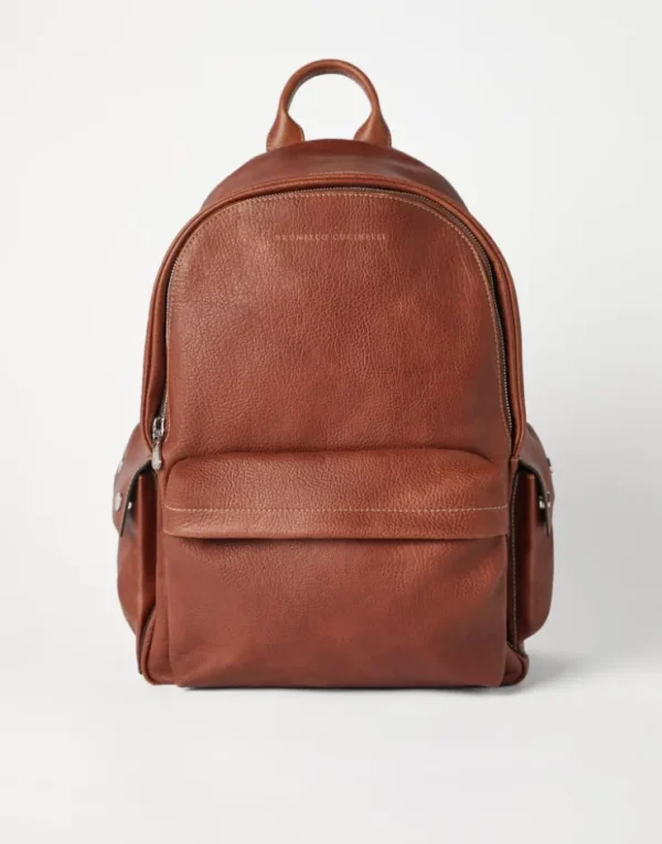 Brunello Cucinelli Travel-Rucksack aus genarbtem Kalbsleder | Herren Taschen