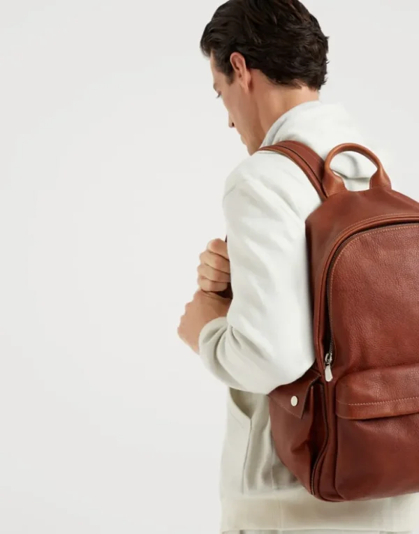 Brunello Cucinelli Travel-Rucksack aus genarbtem Kalbsleder | Herren Taschen