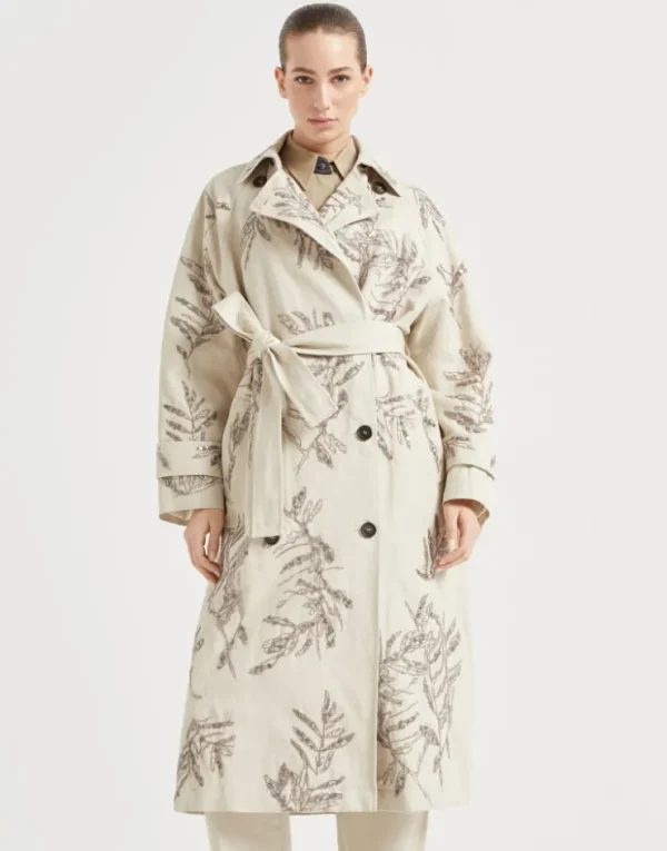 Brunello Cucinelli Trenchcoat aus Canvas in Baumwolle und Leinen mit Glistening Herbarium Embroidery | Damen Mäntel & Jacken