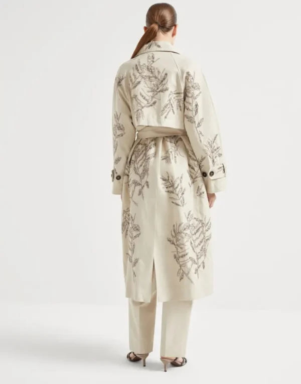 Brunello Cucinelli Trenchcoat aus Canvas in Baumwolle und Leinen mit Glistening Herbarium Embroidery | Damen Mäntel & Jacken