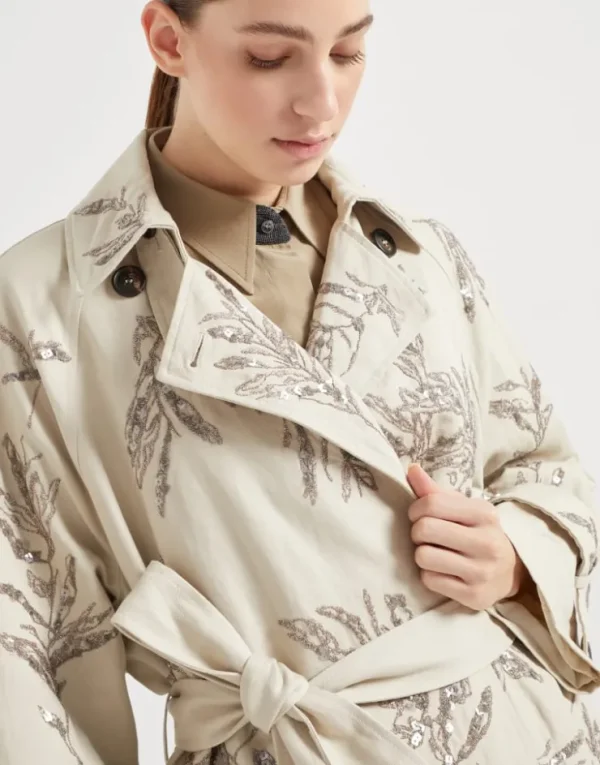 Brunello Cucinelli Trenchcoat aus Canvas in Baumwolle und Leinen mit Glistening Herbarium Embroidery | Damen Mäntel & Jacken