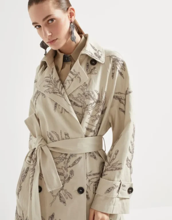 Brunello Cucinelli Trenchcoat aus Canvas in Baumwolle und Leinen mit Glistening Herbarium Embroidery | Damen Mäntel & Jacken