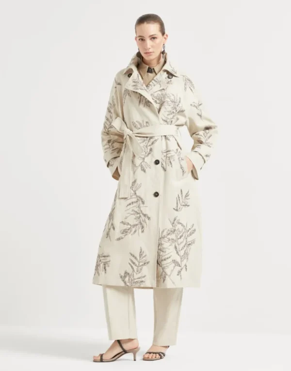 Brunello Cucinelli Trenchcoat aus Canvas in Baumwolle und Leinen mit Glistening Herbarium Embroidery | Damen Mäntel & Jacken