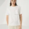 Brunello Cucinelli T-Shirt aus Baumwolljersey mit Shiny Pocket Detail | Damen T-shirts & Tops