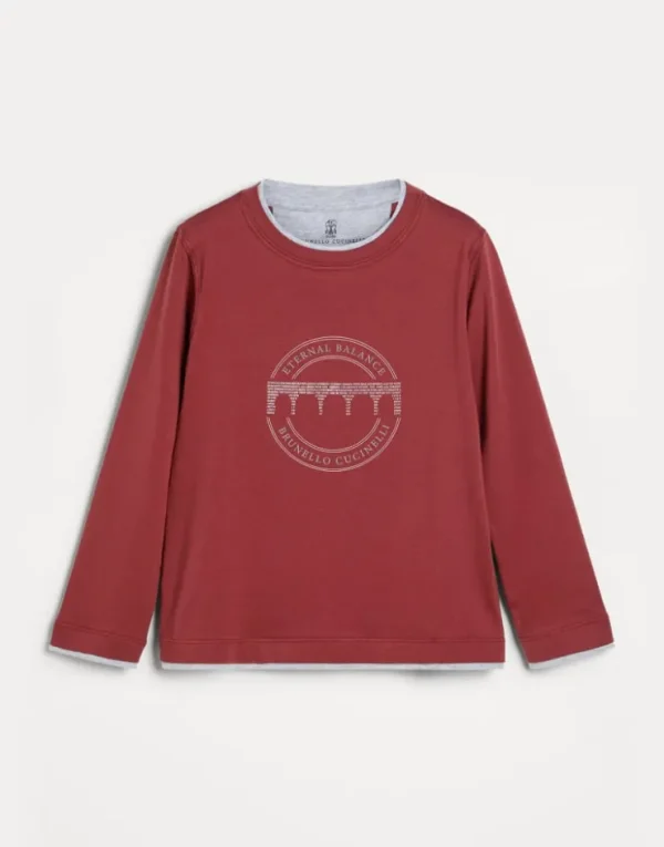 Brunello Cucinelli T-Shirt aus Baumwolljersey mit langen Ärmeln, Faux-Layering und Print | Kinder T-shirts & Hemden