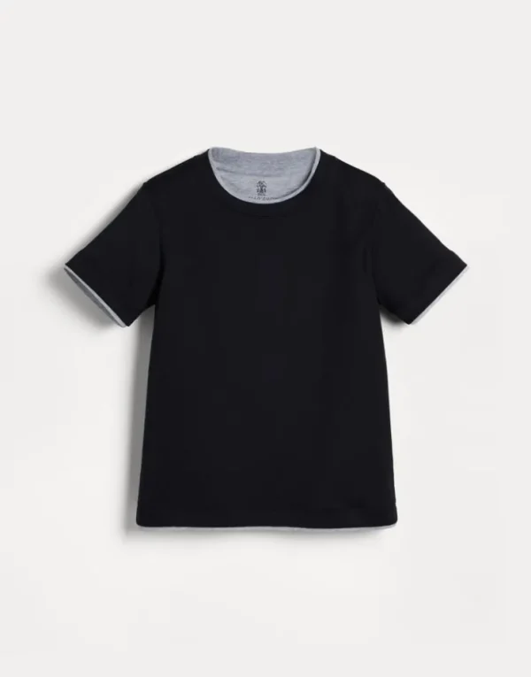 Brunello Cucinelli T-Shirt aus Baumwolljersey mit Faux-Layering | Kinder T-shirts & Hemden