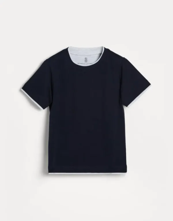 Brunello Cucinelli T-Shirt aus Baumwolljersey mit Faux-Layering | Kinder T-shirts & Hemden