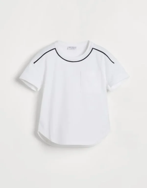 Brunello Cucinelli T-Shirt aus Baumwolljersey mit Einfassung und Monili | Kinder T-shirts & Hemden