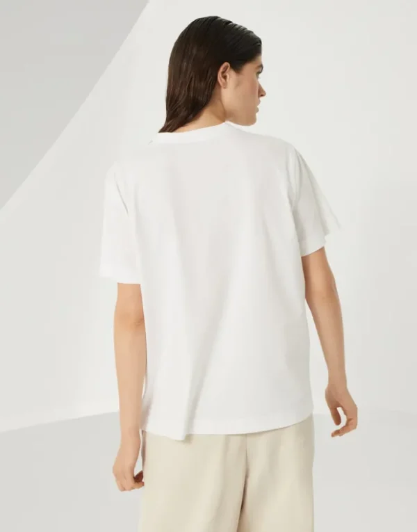 Brunello Cucinelli T-Shirt aus Baumwolljersey mit Shiny Pocket Detail | Damen T-shirts & Tops