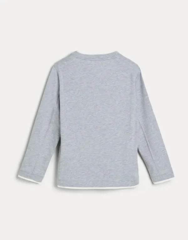 Brunello Cucinelli T-Shirt aus Baumwolljersey mit langen Ärmeln, Faux-Layering und Print | Kinder T-shirts & Hemden