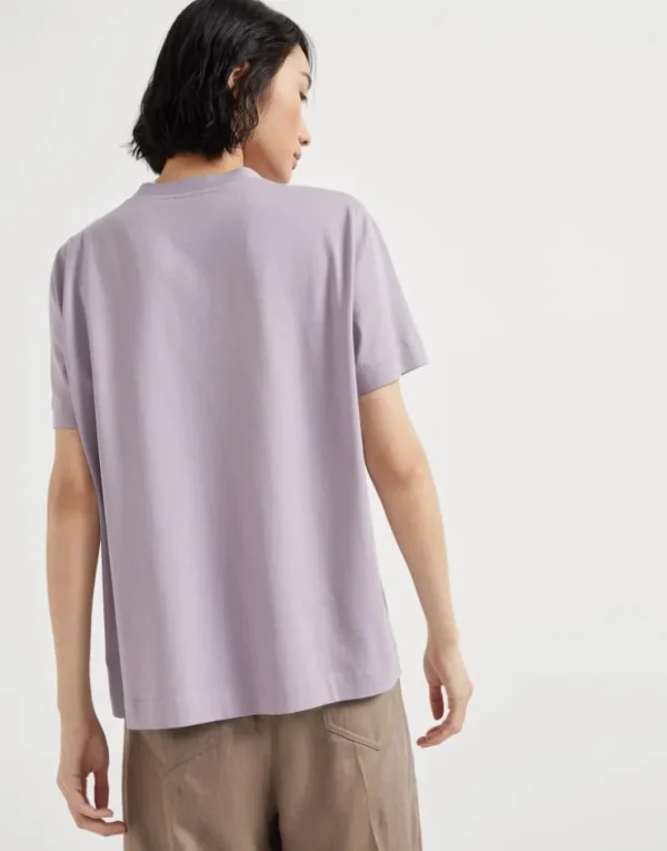 Brunello Cucinelli T-Shirt aus Baumwolljersey mit Shiny Pocket Detail | Damen T-shirts & Tops