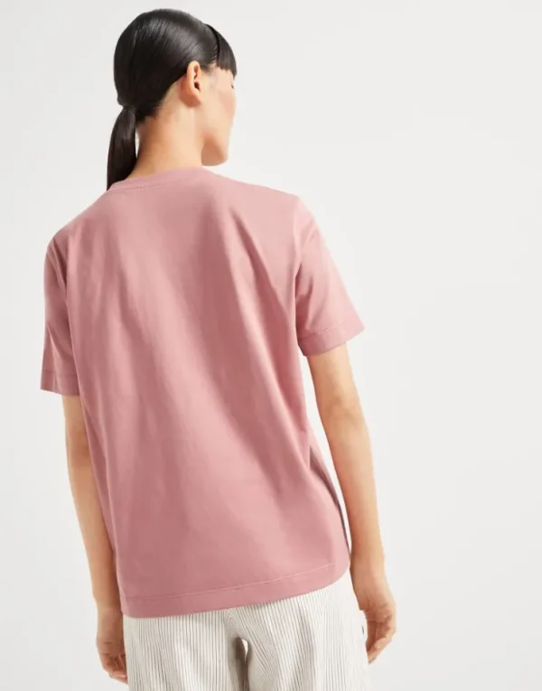 Brunello Cucinelli T-Shirt aus Baumwolljersey mit Shiny Pocket Detail | Damen T-shirts & Tops