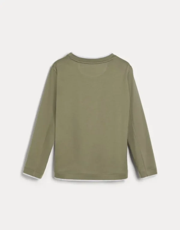 Brunello Cucinelli T-Shirt aus Baumwolljersey mit langen Ärmeln, Faux-Layering und Print | Kinder T-shirts & Hemden