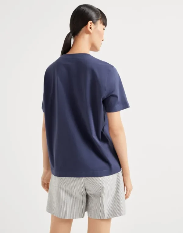 Brunello Cucinelli T-Shirt aus Baumwolljersey mit Shiny Pocket Detail | Damen T-shirts & Tops