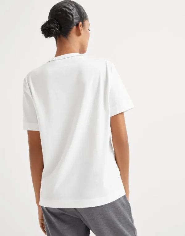 Brunello Cucinelli T-Shirt aus Baumwolljersey mit Monili | Damen T-shirts & Tops