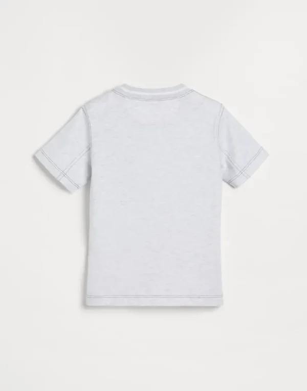 Brunello Cucinelli T-Shirt aus Baumwolljersey mit Surf-Print und Brusttasche | Kinder T-shirts & Hemden