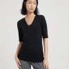 Brunello Cucinelli T-Shirt aus geripptem Stretch-Baumwolljersey mit Precious Insert | Damen T-shirts & Tops