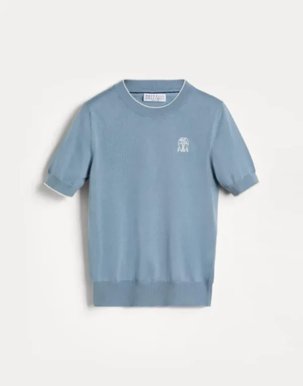 Brunello Cucinelli T-Shirt aus leichtem Baumwollstrick mit Logo | Kinder Strickwaren