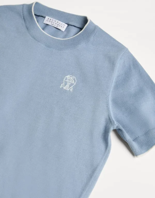 Brunello Cucinelli T-Shirt aus leichtem Baumwollstrick mit Logo | Kinder Strickwaren