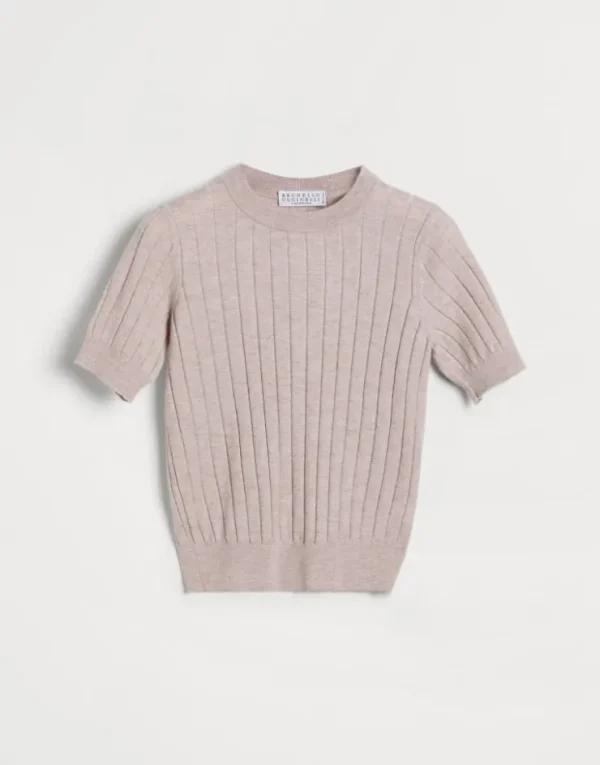 Brunello Cucinelli T-Shirt aus Sparkling-Kaschmir in Rippenstrick | Kinder Strickwaren