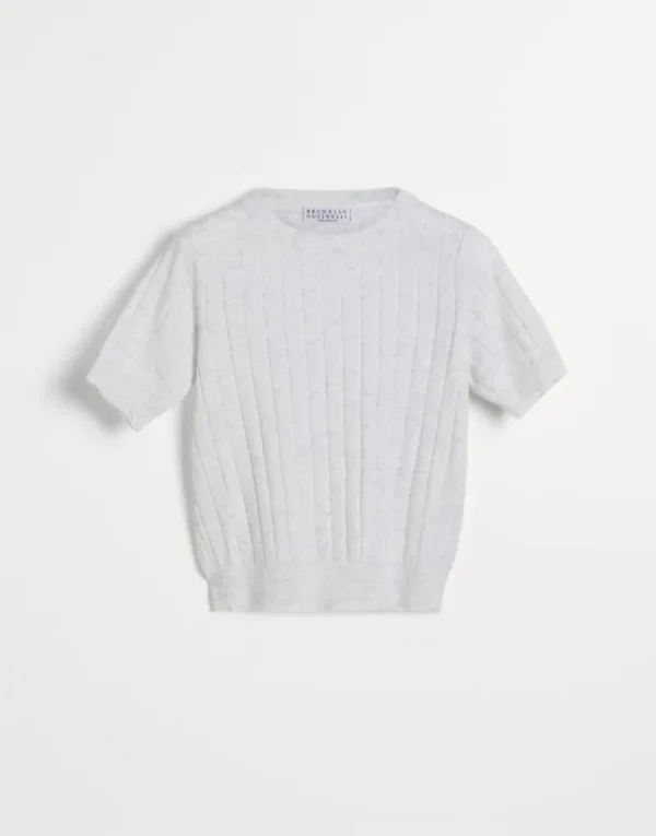 Brunello Cucinelli T-Shirt aus Sparkling-Kaschmir in Rippenstrick | Kinder Strickwaren