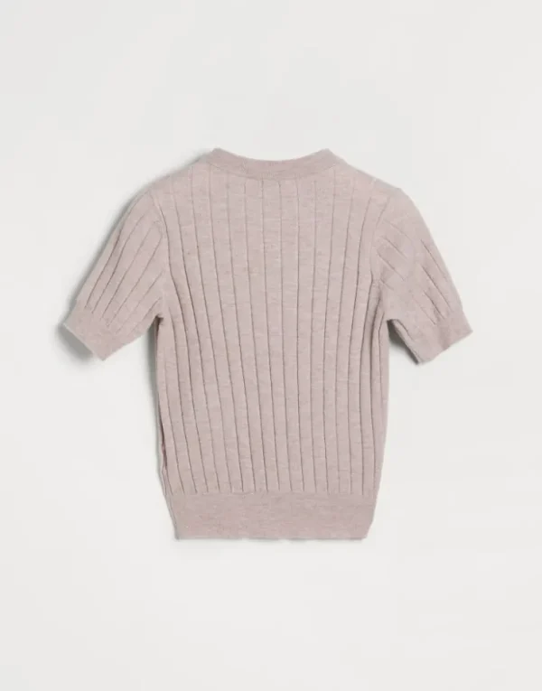 Brunello Cucinelli T-Shirt aus Sparkling-Kaschmir in Rippenstrick | Kinder Strickwaren