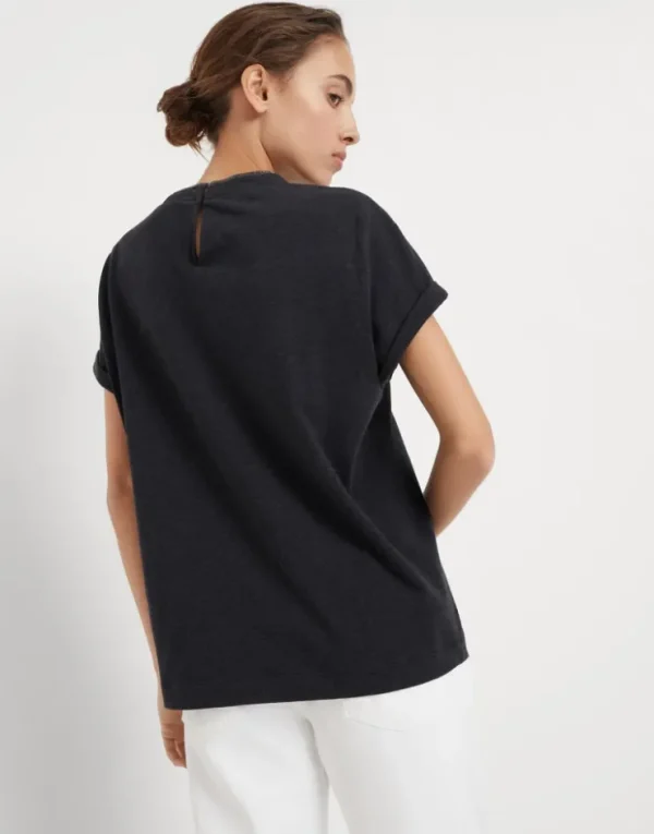 Brunello Cucinelli T-Shirt aus Stretch-Baumwolljersey mit Precious Faux Layering | Damen T-shirts & Tops