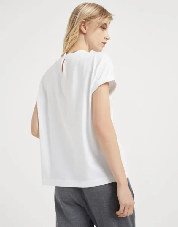 Brunello Cucinelli T-Shirt aus Stretch-Baumwolljersey mit Precious Faux Layering | Damen T-shirts & Tops